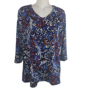 Susan Graver Printed Liquid Knit V Neck 3/4 Sleeve Top Size Medium Artsy Mosaic